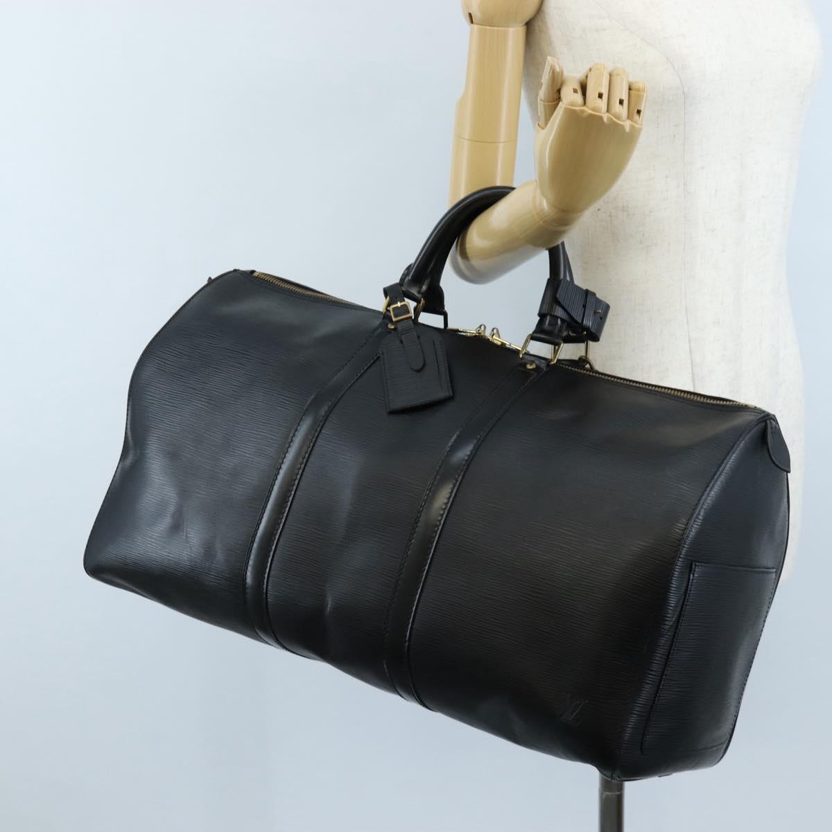 LOUIS VUITTON Epi Keepall 50 Boston Bag Noir M42962 LV Auth am12811V