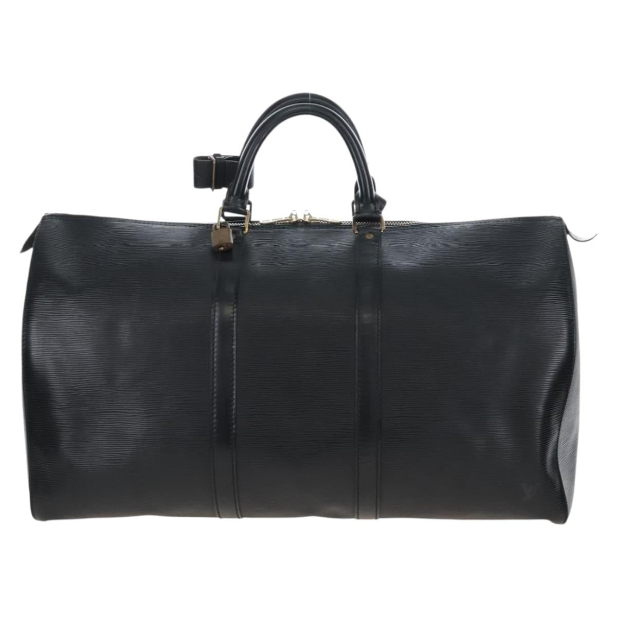 LOUIS VUITTON Epi Keepall 50 Boston Bag Noir M42962 LV Auth am12811V