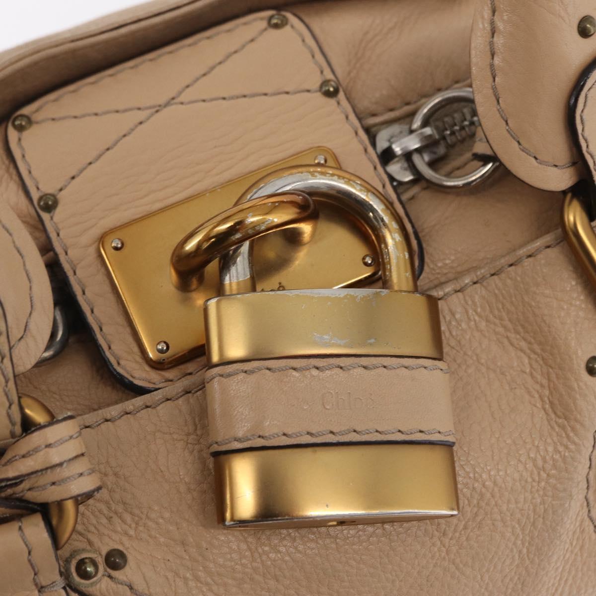 Chloe Paddington Hand Bag Leather Beige Gold Tone Auth am12818V