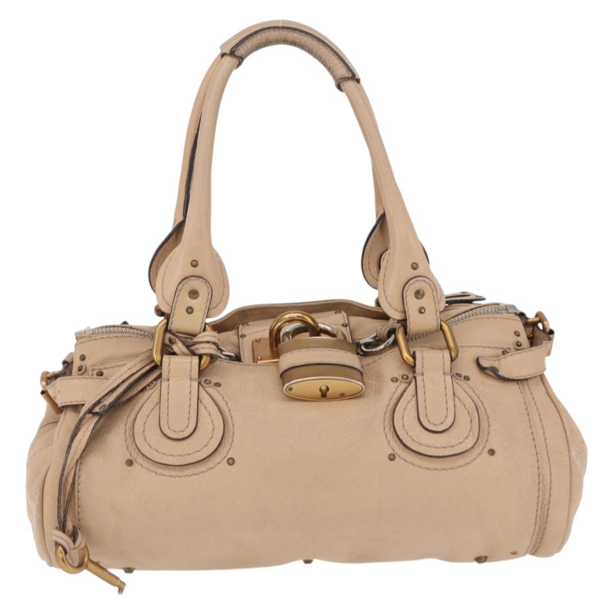 Chloe Paddington Hand Bag Leather Beige Gold Tone Auth am12818V