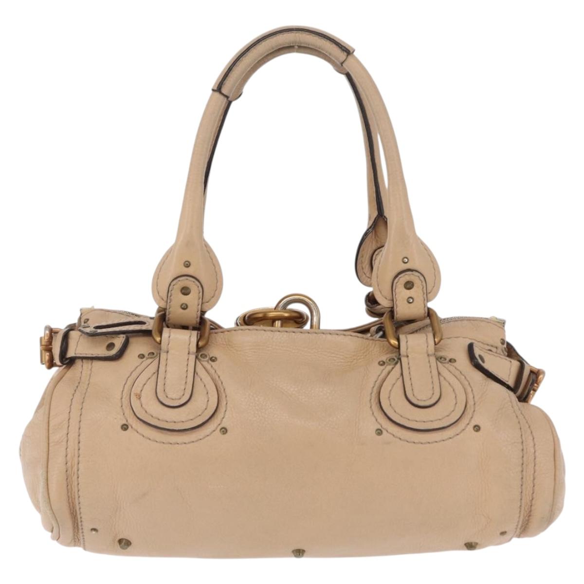 Chloe Paddington Hand Bag Leather Beige Gold Tone Auth am12818V