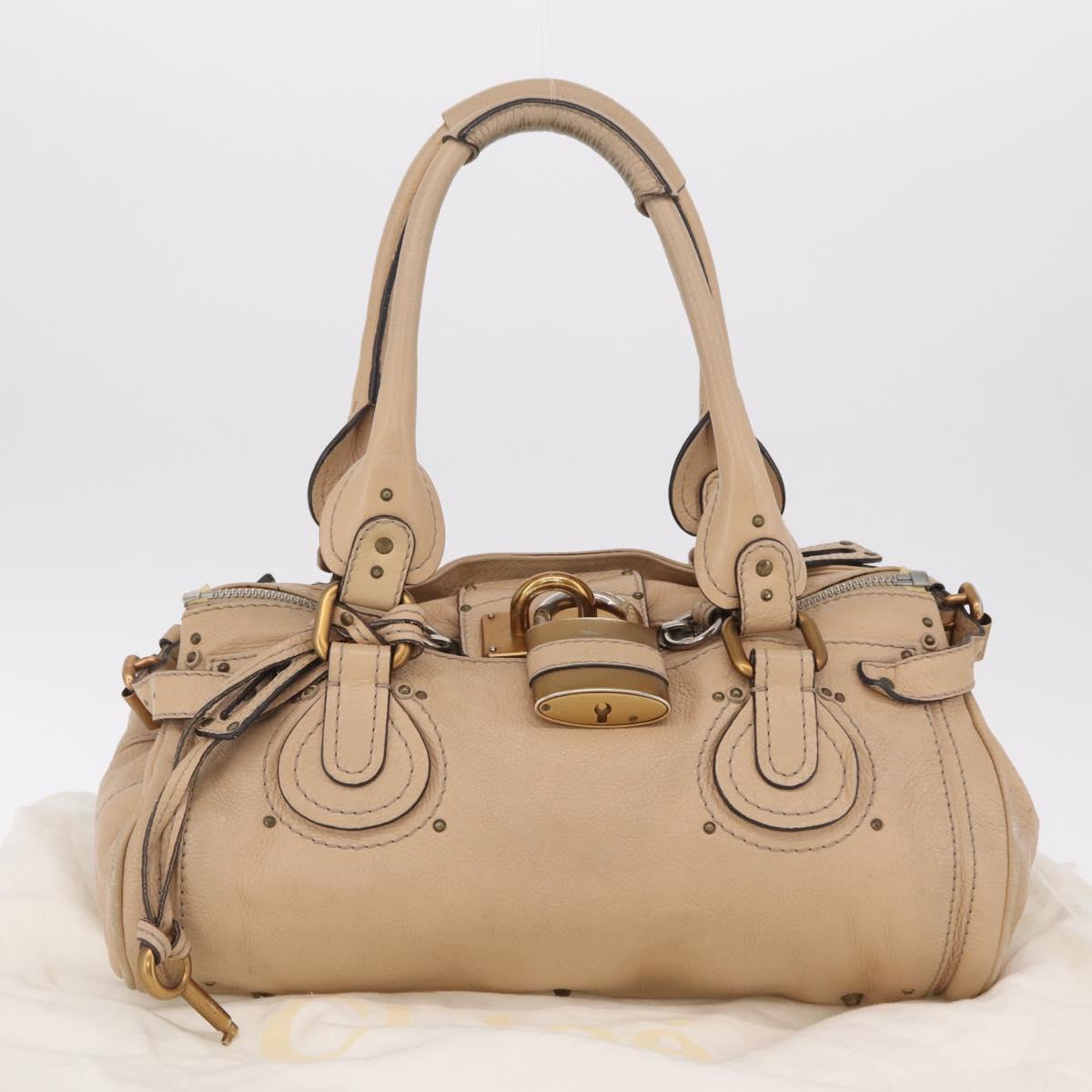 Chloe Paddington Hand Bag Leather Beige Gold Tone Auth am12818V