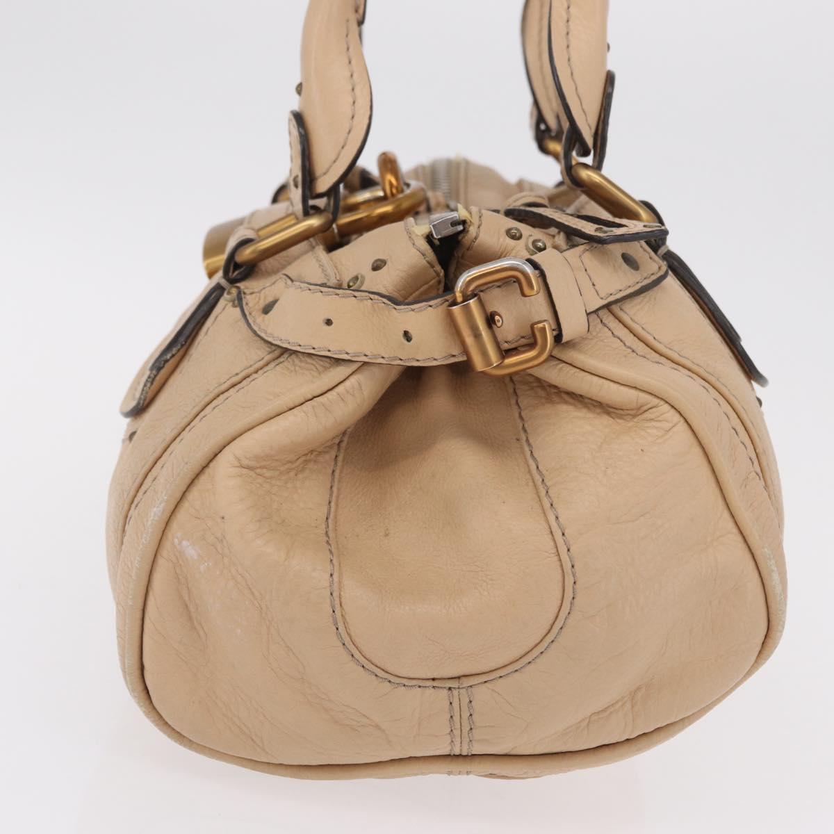 Chloe Paddington Hand Bag Leather Beige Gold Tone Auth am12818V