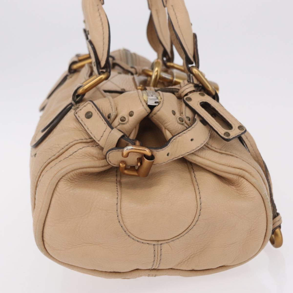 Chloe Paddington Hand Bag Leather Beige Gold Tone Auth am12818V