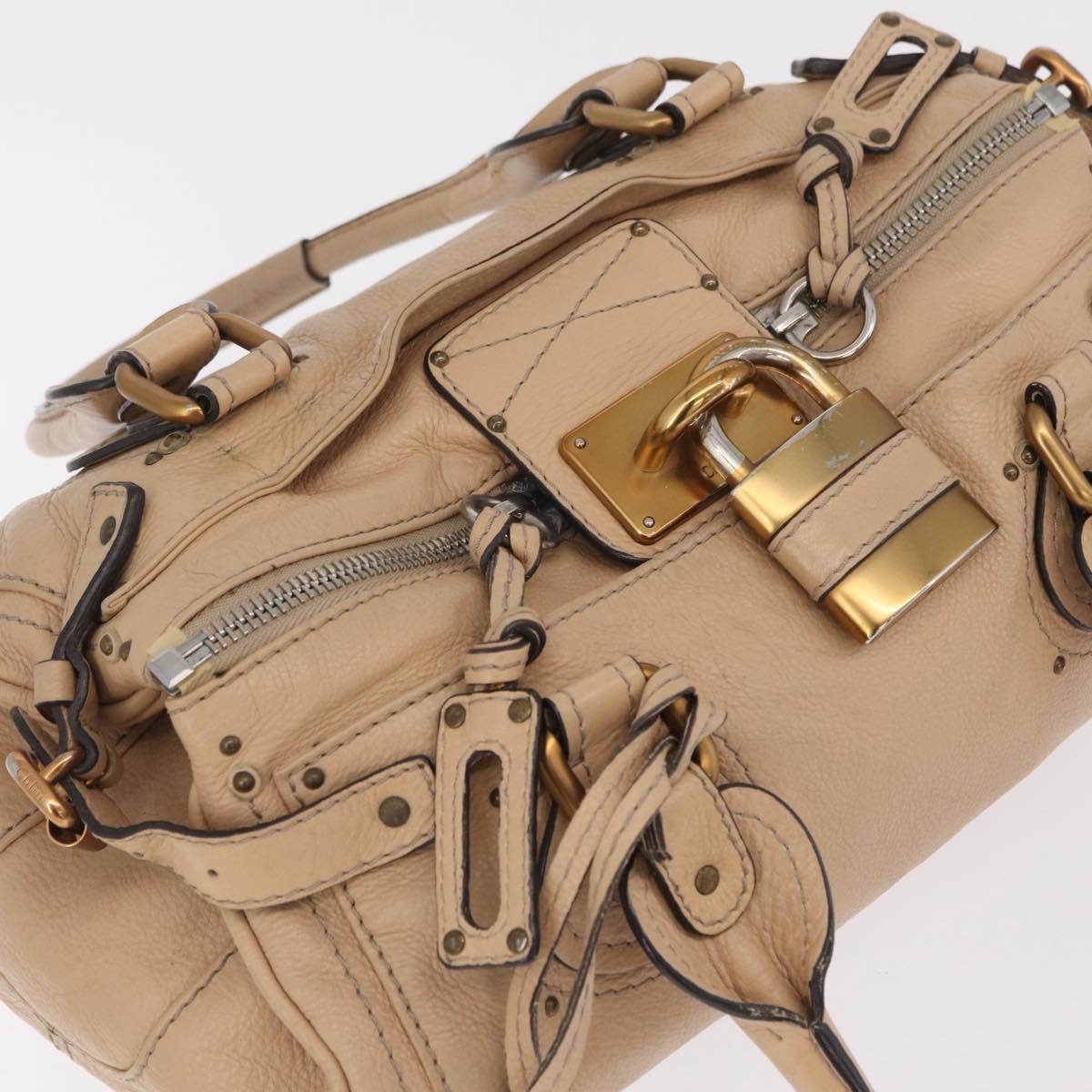 Chloe Paddington Hand Bag Leather Beige Gold Tone Auth am12818V