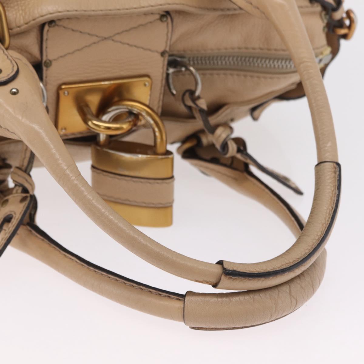 Chloe Paddington Hand Bag Leather Beige Gold Tone Auth am12818V