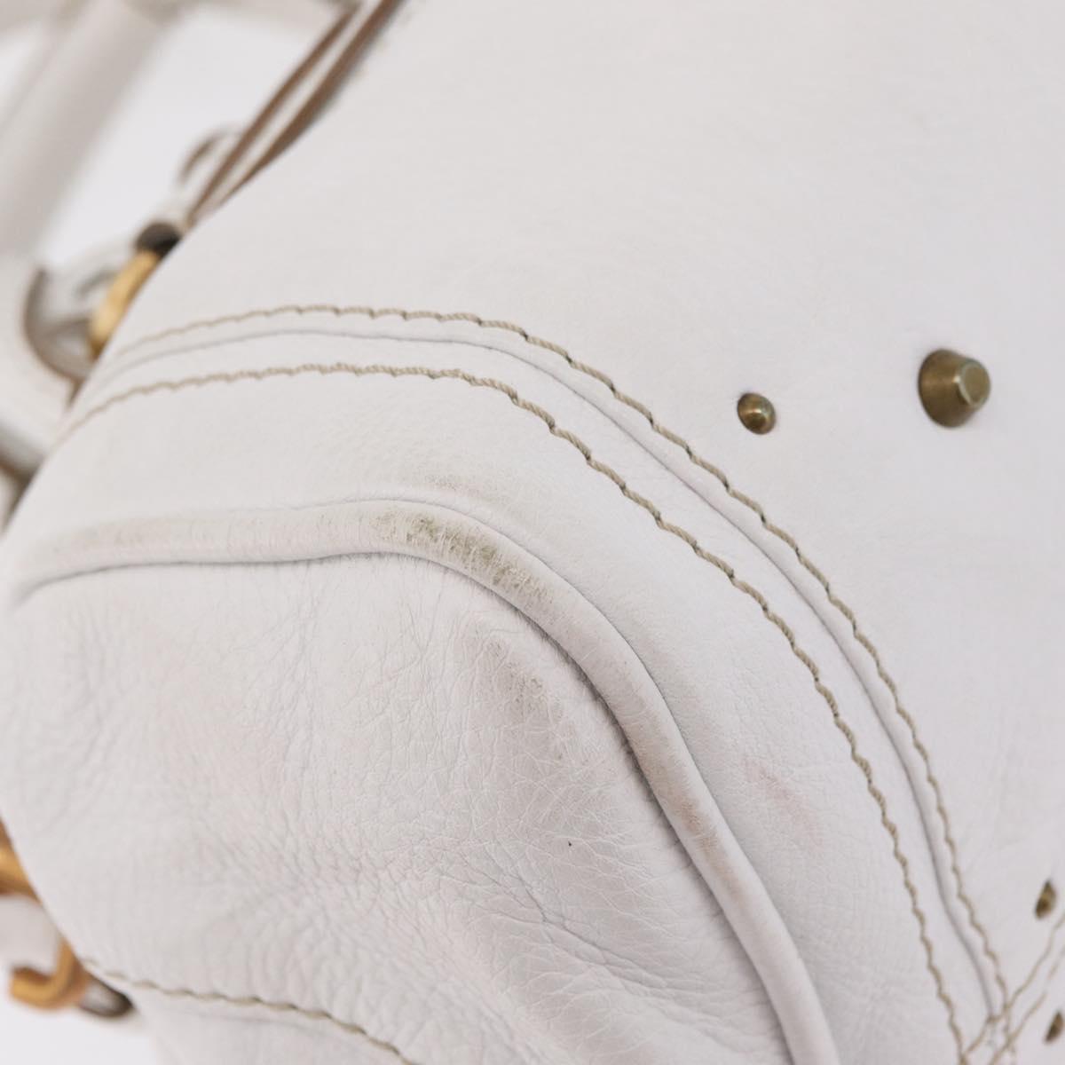 Chloe Paddington Hand Bag Leather White Gold Tone Auth am12820V