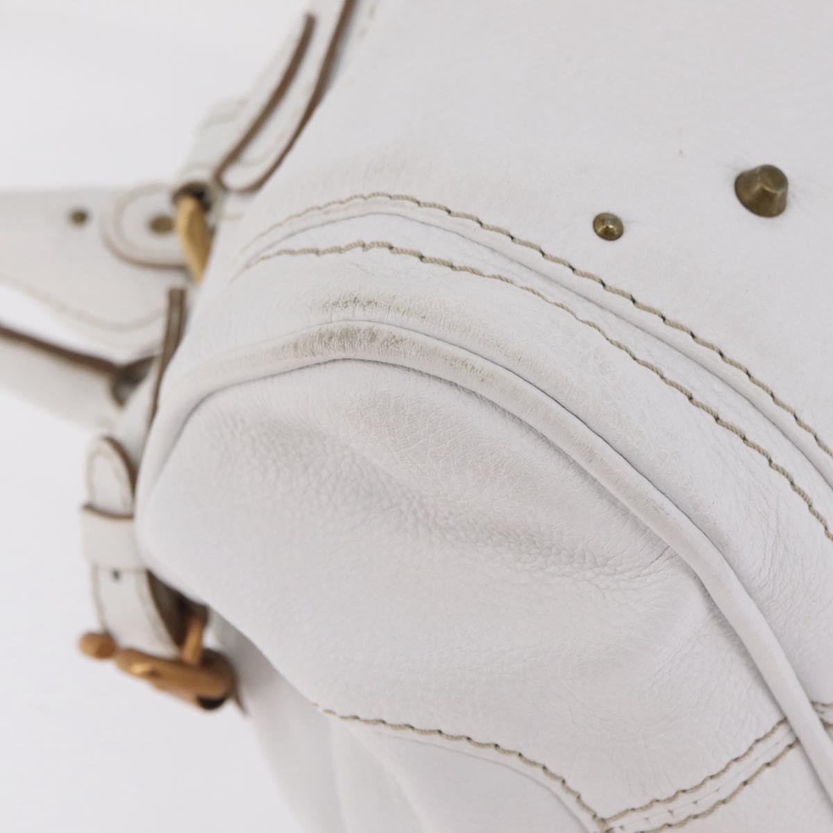 Chloe Paddington Hand Bag Leather White Gold Tone Auth am12820V