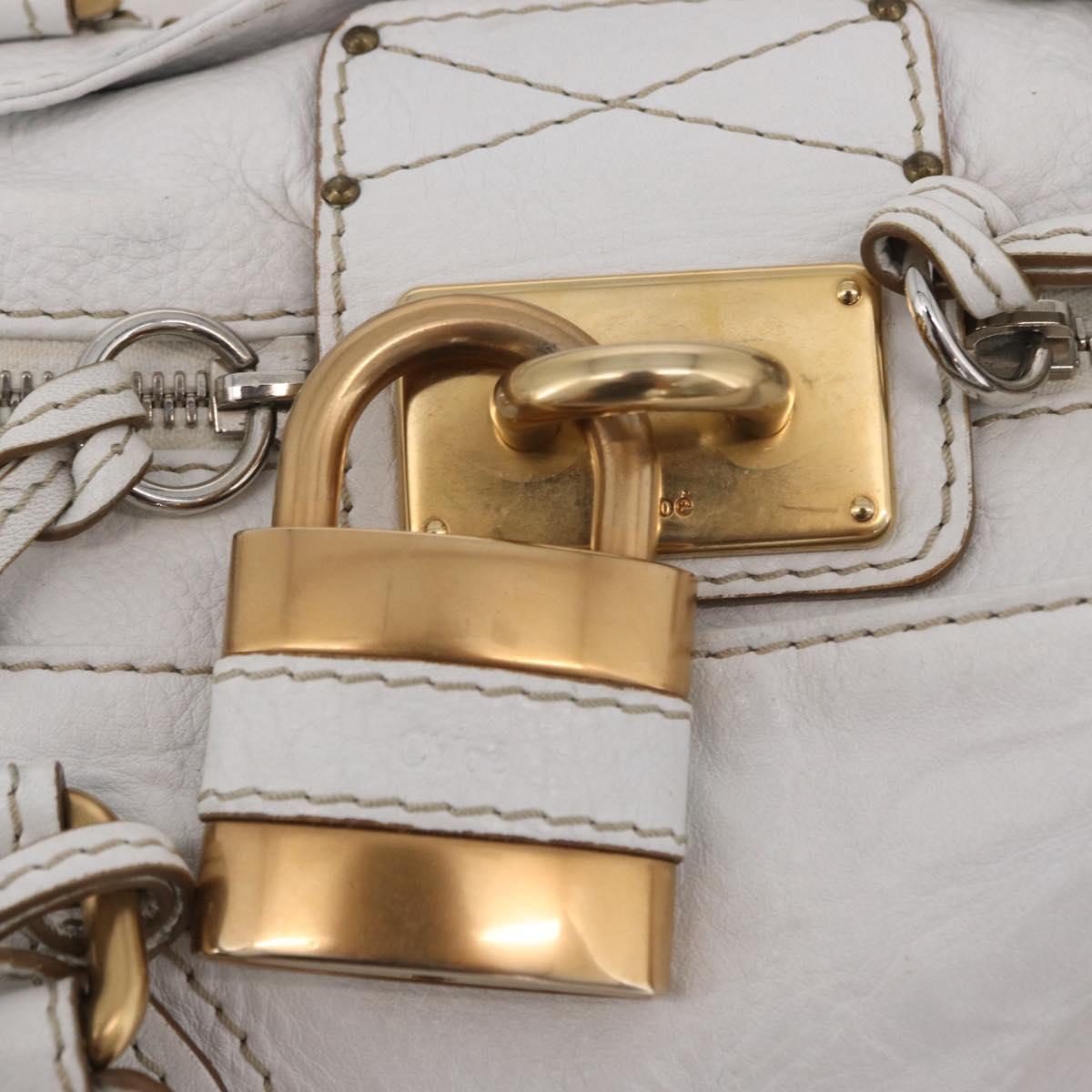 Chloe Paddington Hand Bag Leather White Gold Tone Auth am12820V