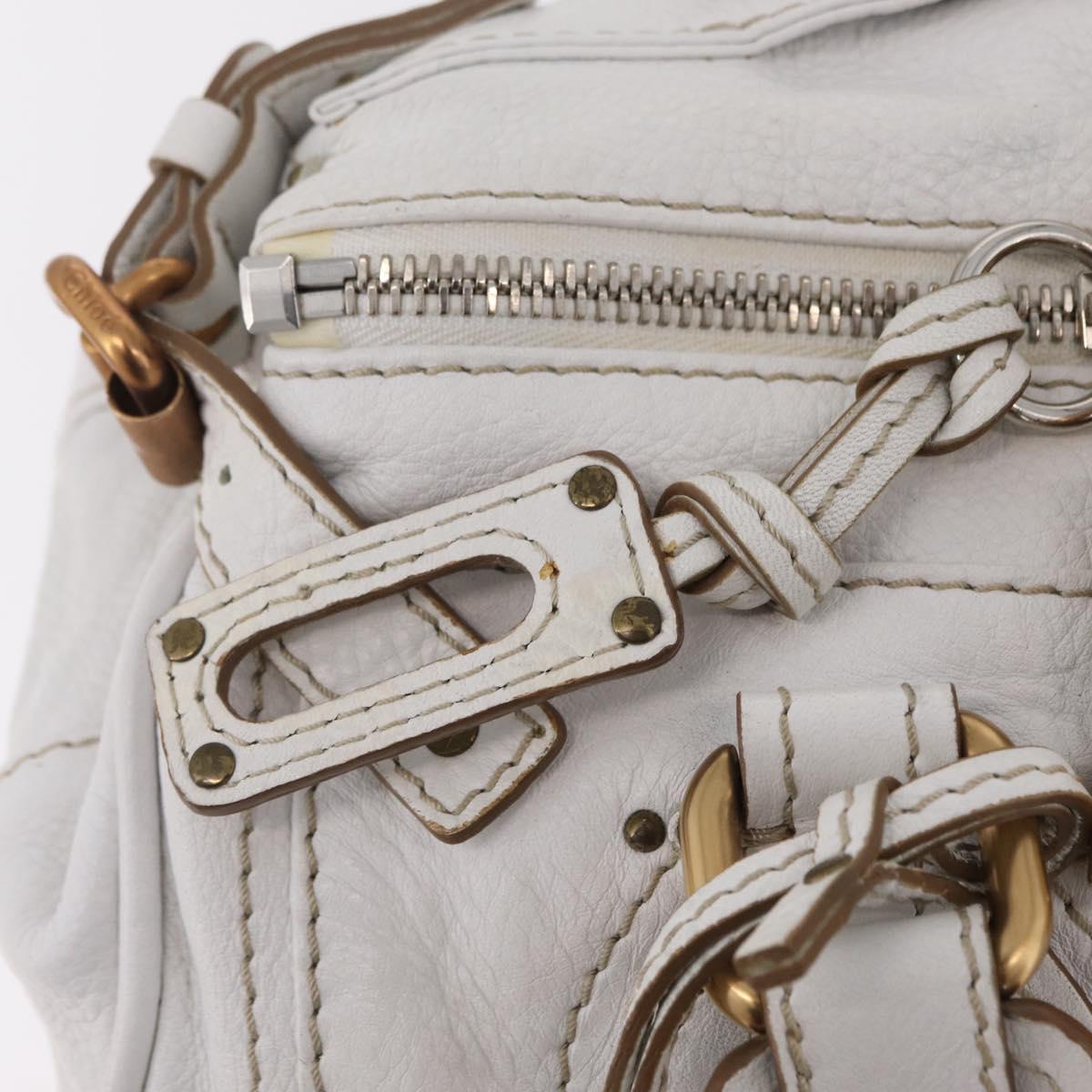 Chloe Paddington Hand Bag Leather White Gold Tone Auth am12820V
