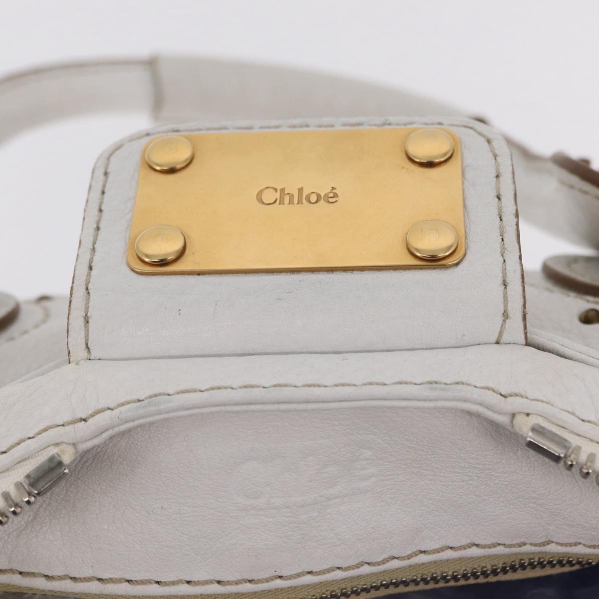 Chloe Paddington Hand Bag Leather White Gold Tone Auth am12820V