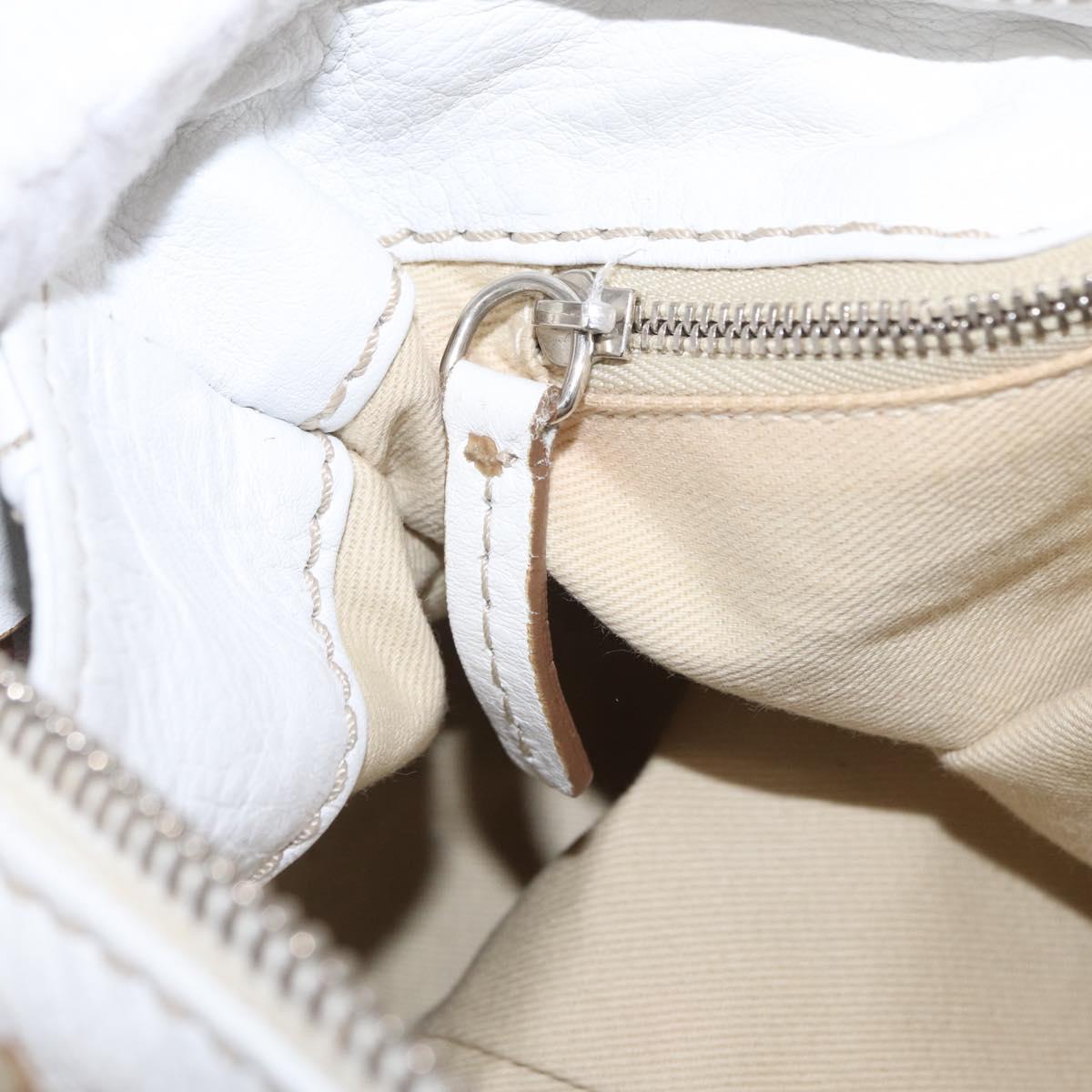 Chloe Paddington Hand Bag Leather White Gold Tone Auth am12820V