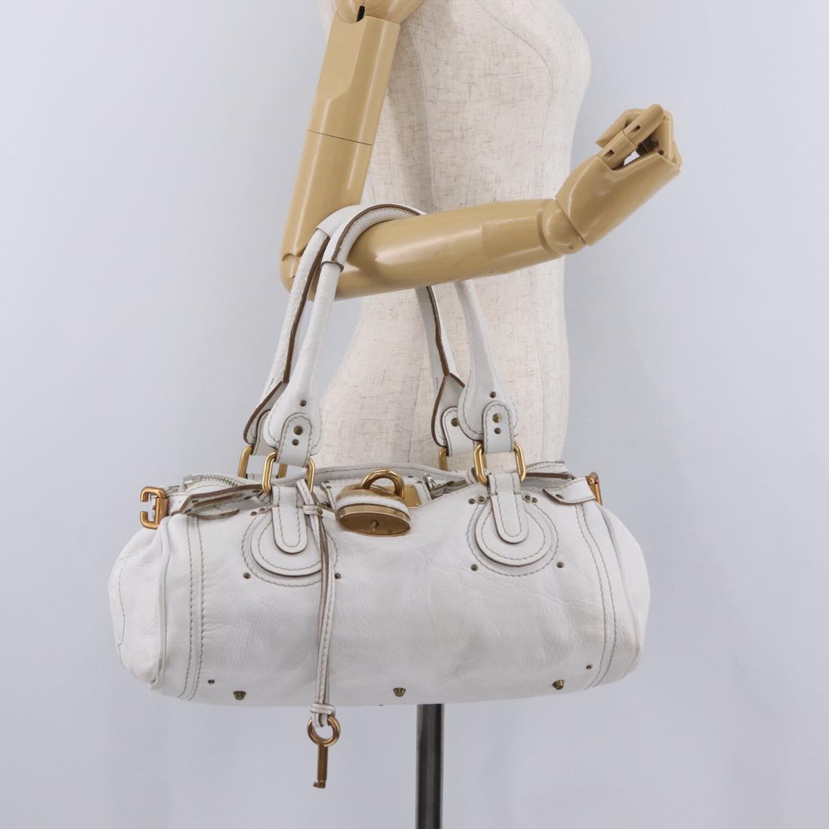 Chloe Paddington Hand Bag Leather White Gold Tone Auth am12820V