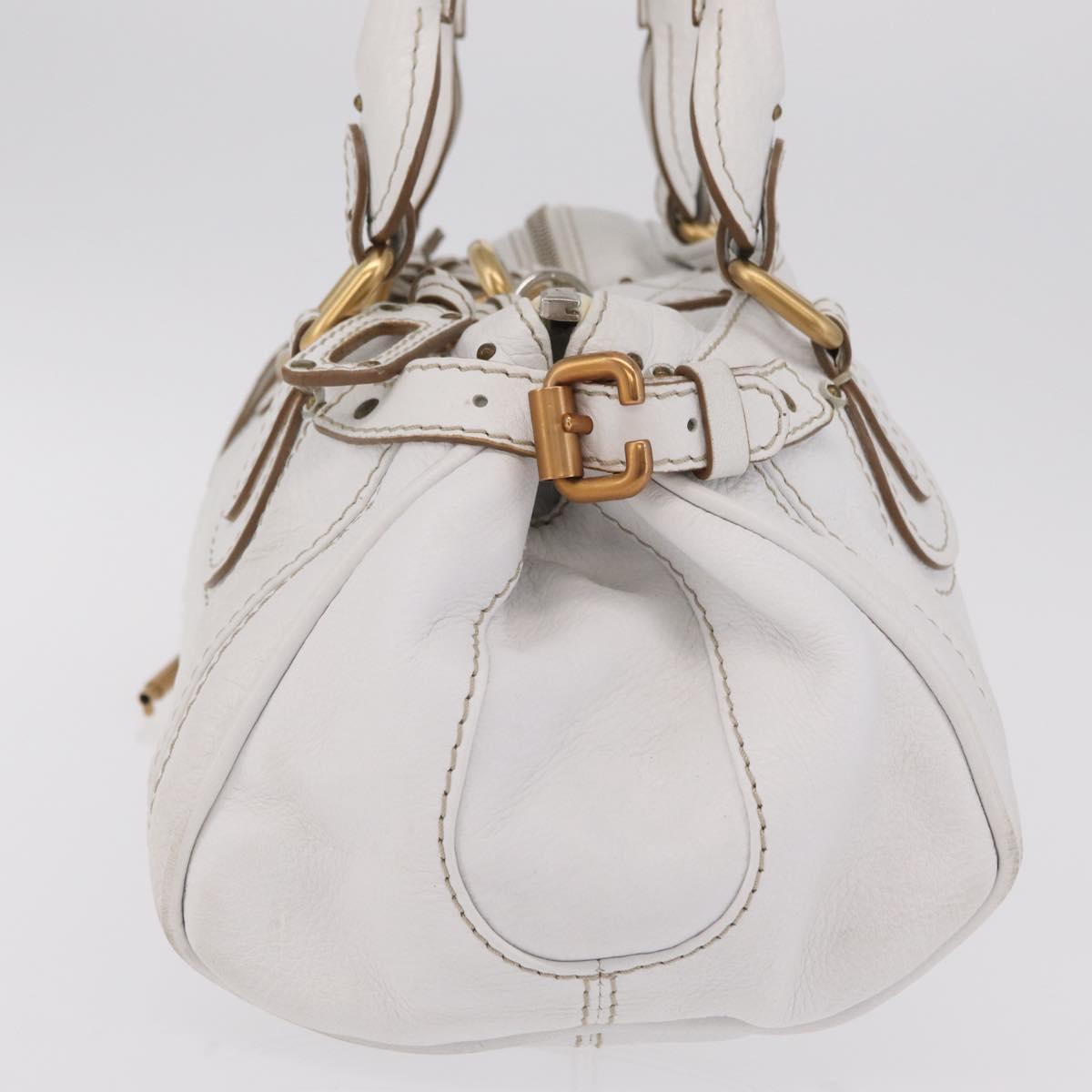 Chloe Paddington Hand Bag Leather White Gold Tone Auth am12820V