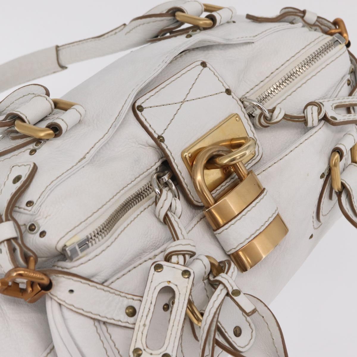 Chloe Paddington Hand Bag Leather White Gold Tone Auth am12820V