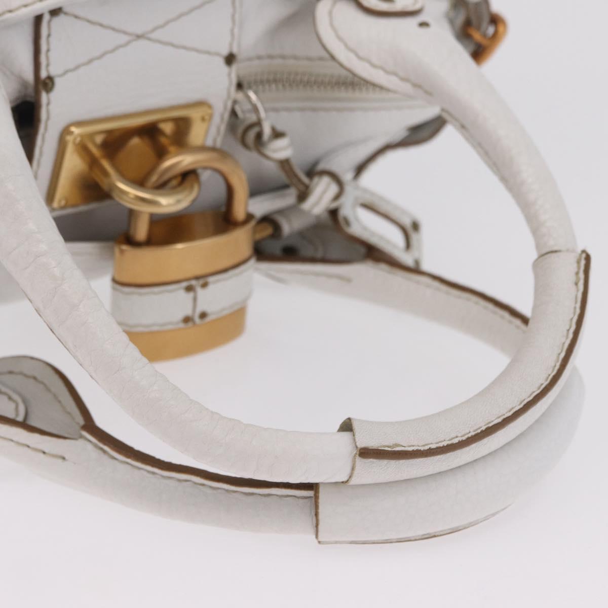 Chloe Paddington Hand Bag Leather White Gold Tone Auth am12820V