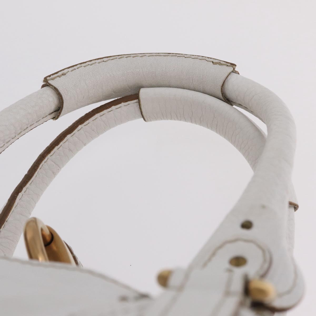 Chloe Paddington Hand Bag Leather White Gold Tone Auth am12820V