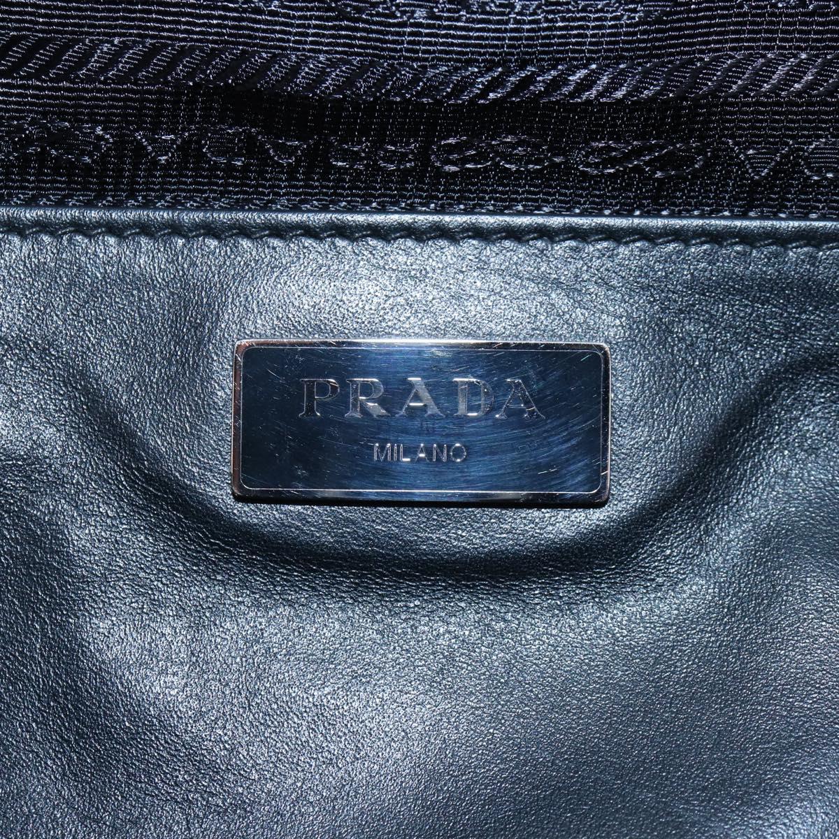 PRADA Shoulder Bag Leather Black Silver Auth am12823SAM