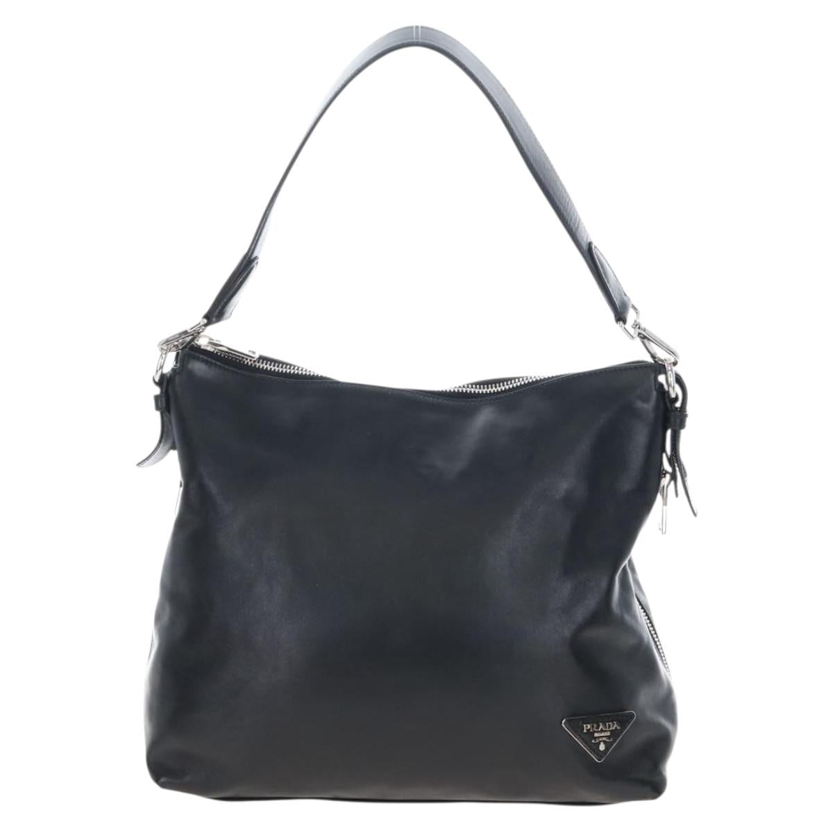 PRADA Shoulder Bag Leather Black Silver Auth am12823SAM