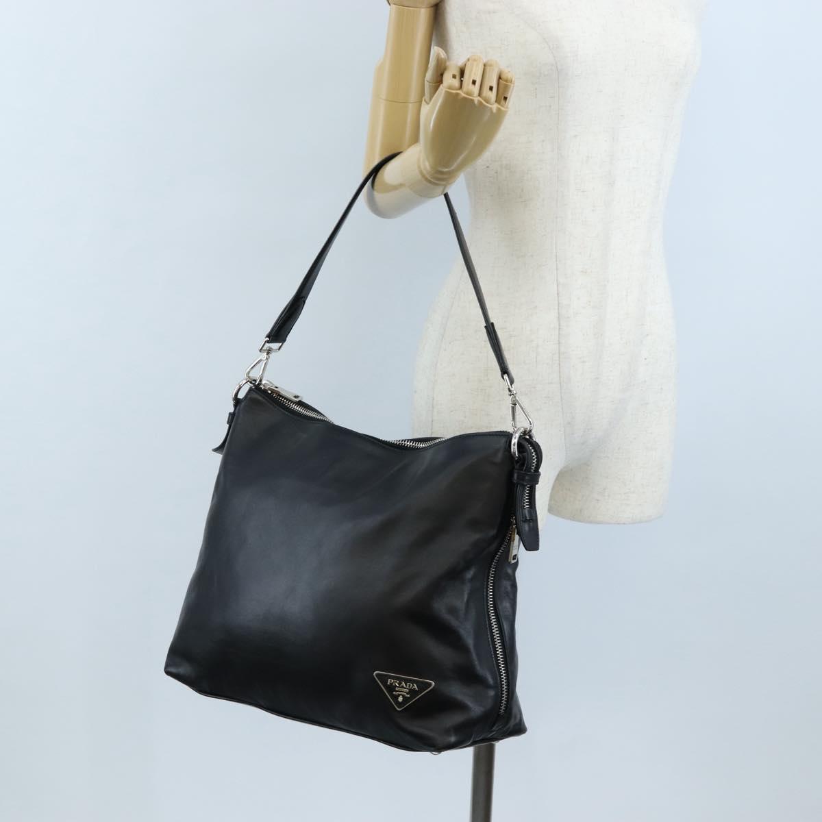 PRADA Shoulder Bag Leather Black Silver Auth am12823SAM
