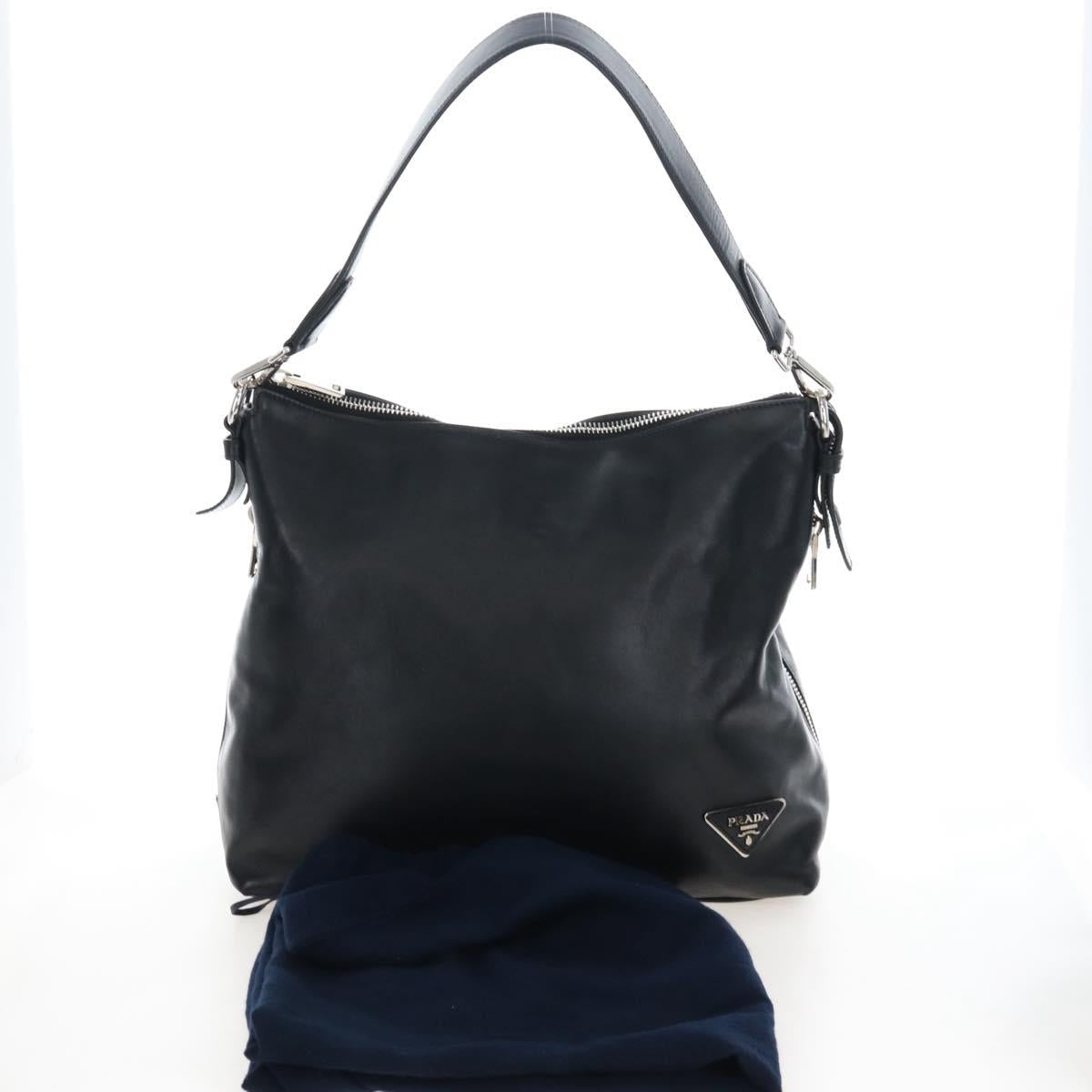 PRADA Shoulder Bag Leather Black Silver Auth am12823SAM