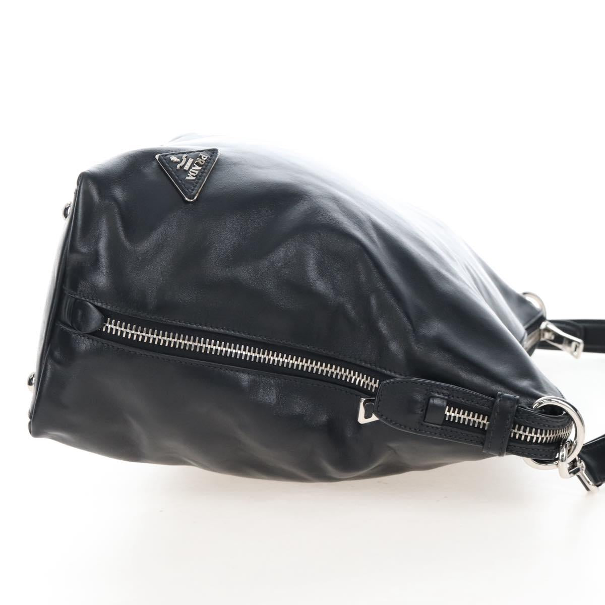 PRADA Shoulder Bag Leather Black Silver Auth am12823SAM