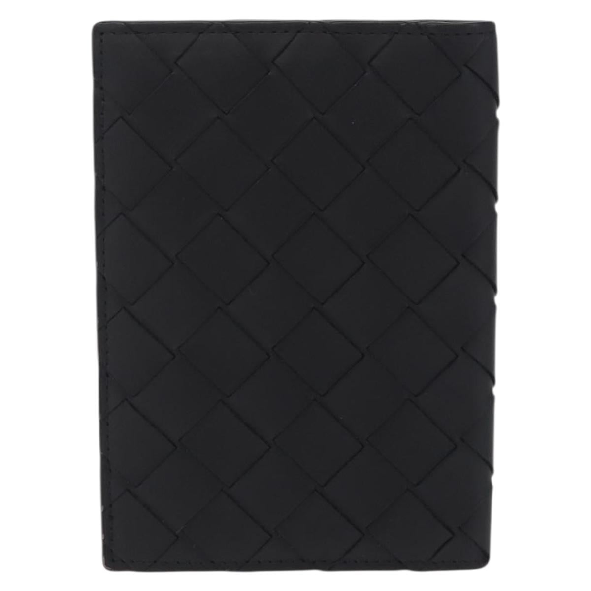 Bottega Veneta INTRECCIATO Passport Case Leather Black Green Auth am12830M
