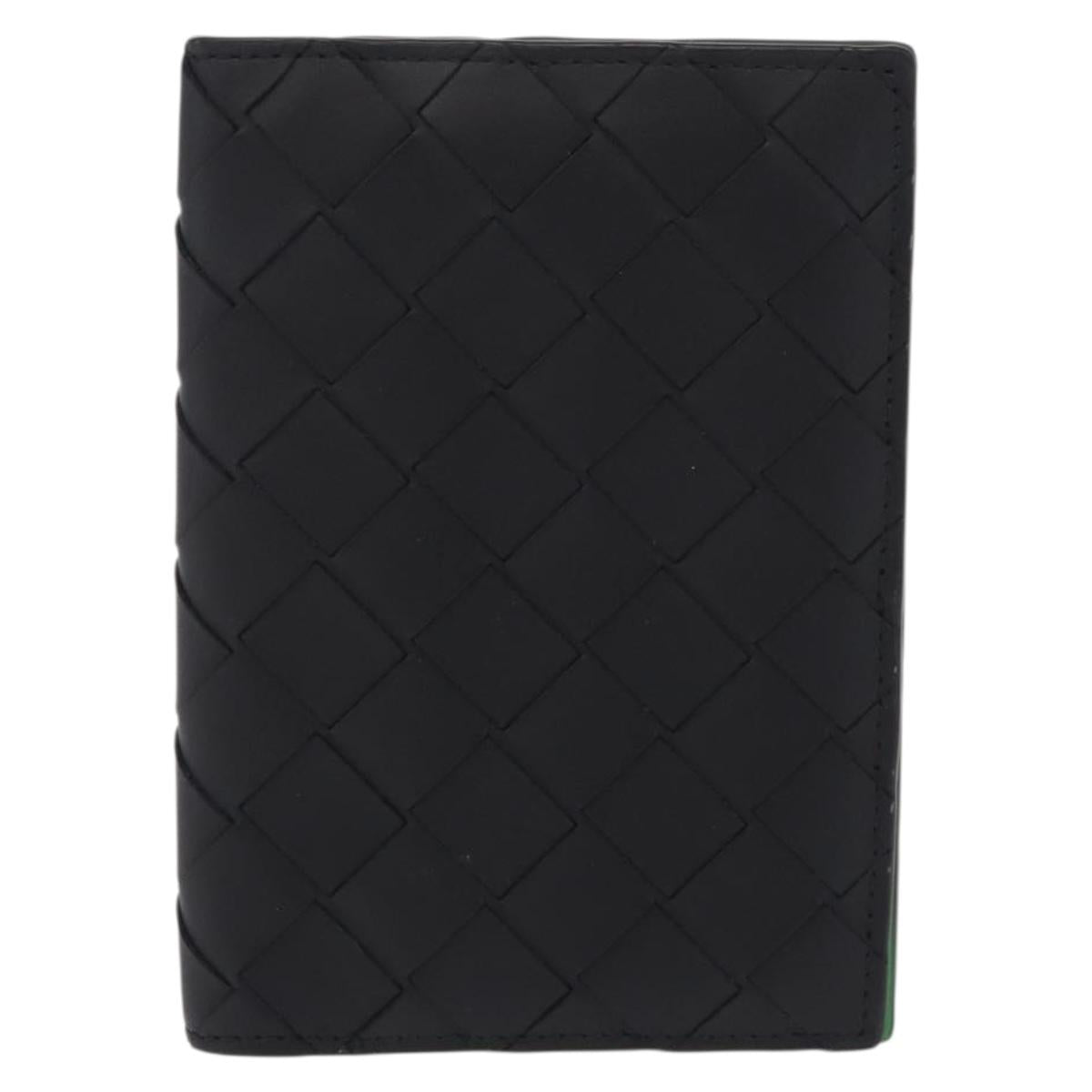 Bottega Veneta INTRECCIATO Passport Case Leather Black Green Auth am12830M