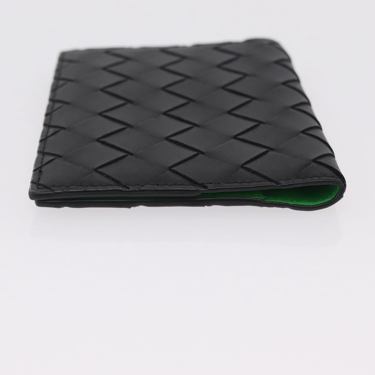 Bottega Veneta INTRECCIATO Passport Case Leather Black Green Auth am12830M