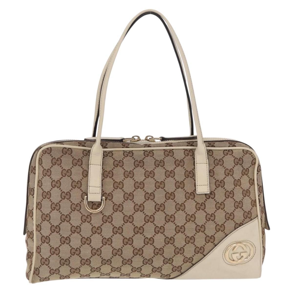 GUCCI GG Canvas Newbrit Tote Bag Beige Gold Tone 169971 Auth am12832V