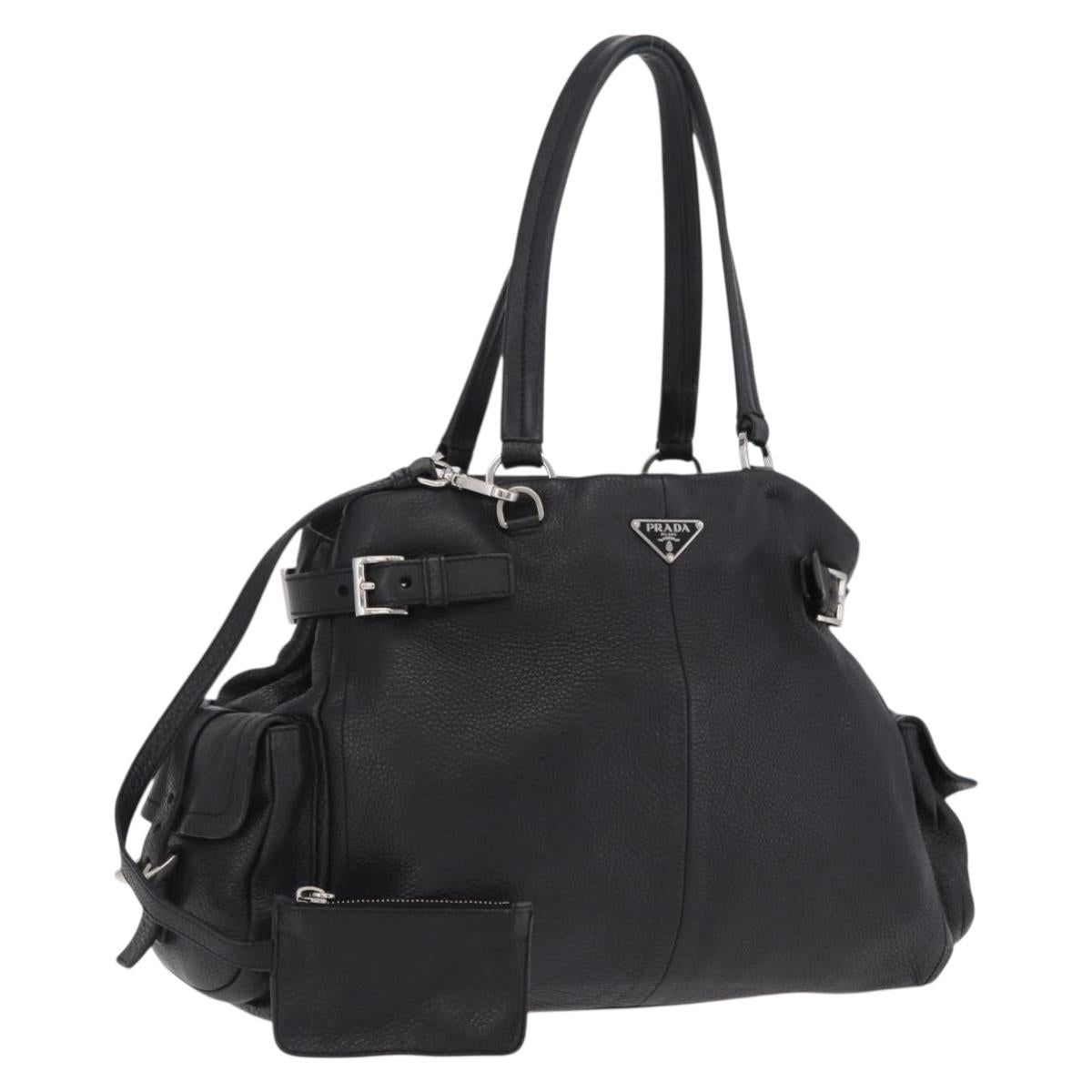 PRADA Shoulder Hand Bag Leather Black Silver Auth am12841V