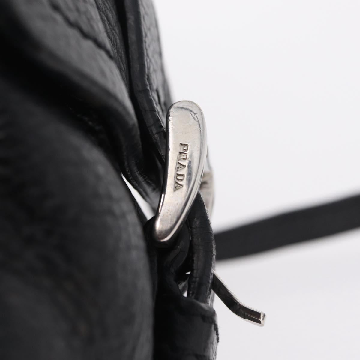 PRADA Shoulder Hand Bag Leather Black Silver Auth am12841V