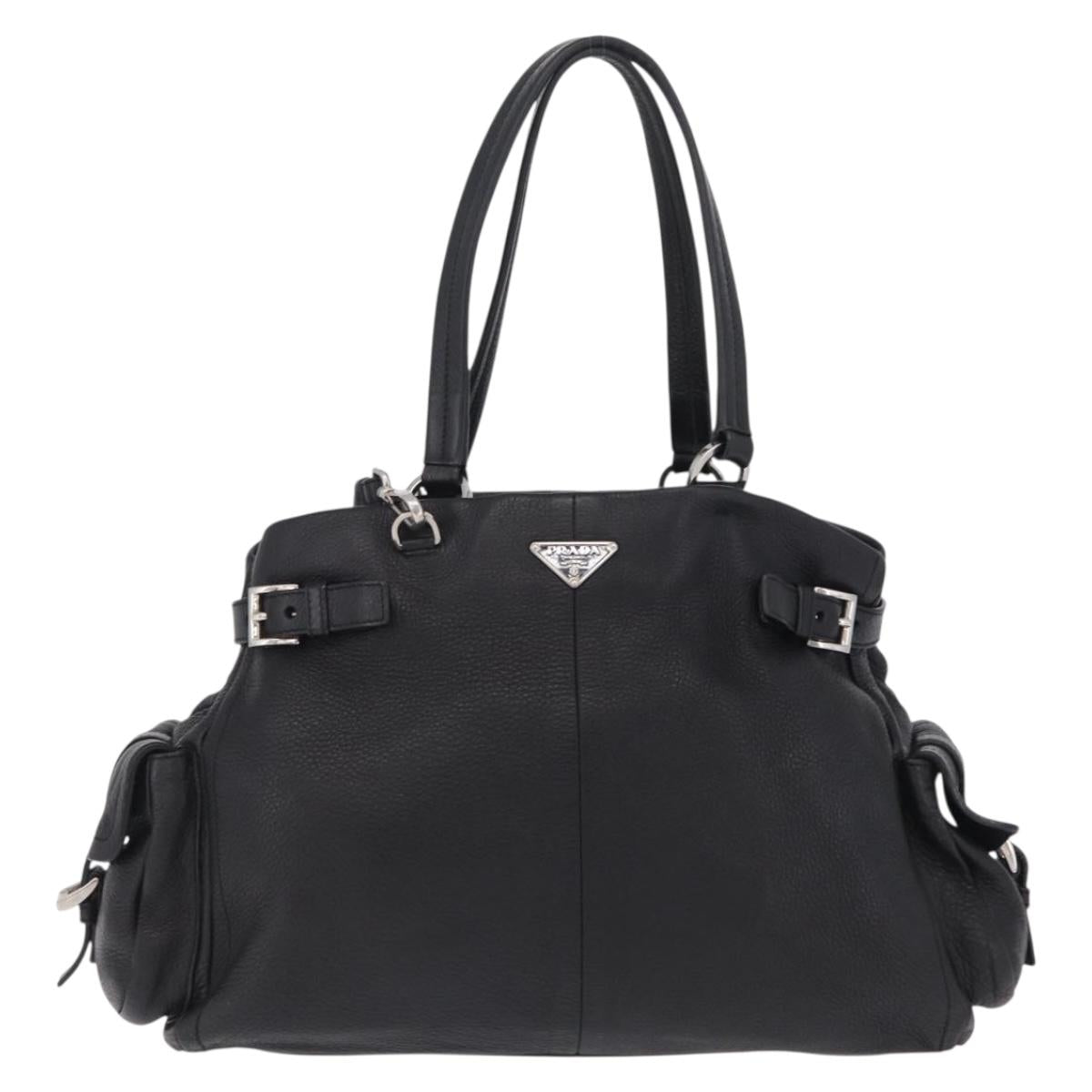 PRADA Shoulder Hand Bag Leather Black Silver Auth am12841V