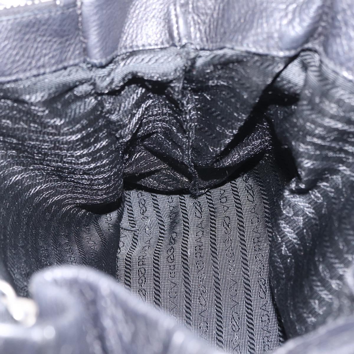 PRADA Shoulder Hand Bag Leather Black Silver Auth am12841V