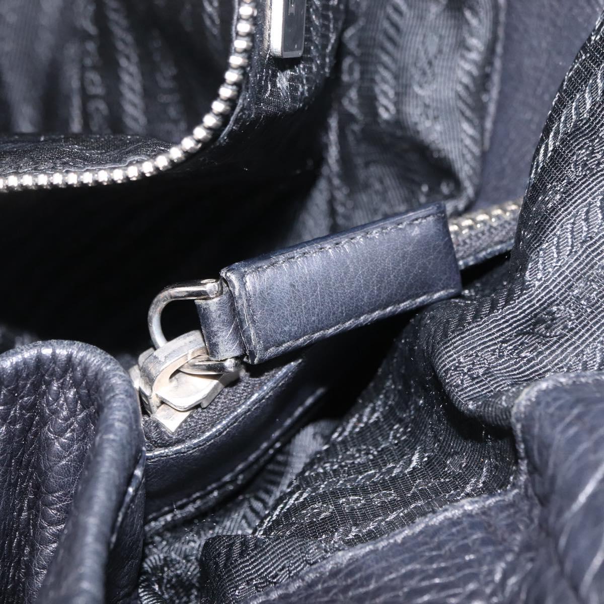 PRADA Shoulder Hand Bag Leather Black Silver Auth am12841V