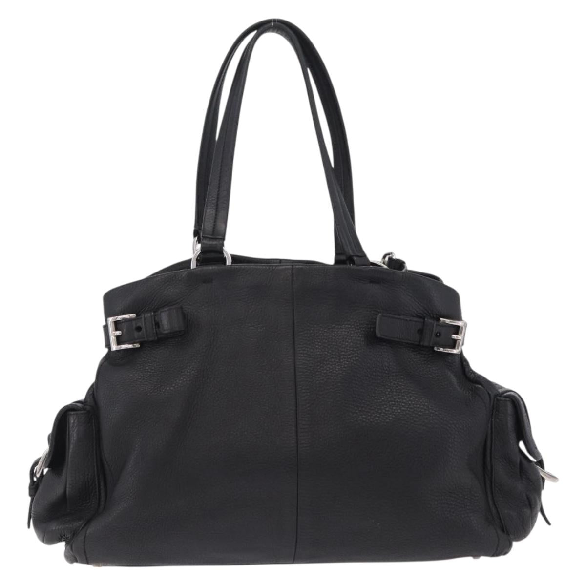 PRADA Shoulder Hand Bag Leather Black Silver Auth am12841V