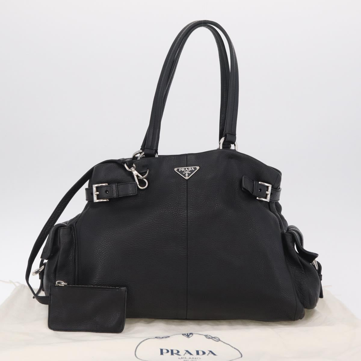 PRADA Shoulder Hand Bag Leather Black Silver Auth am12841V
