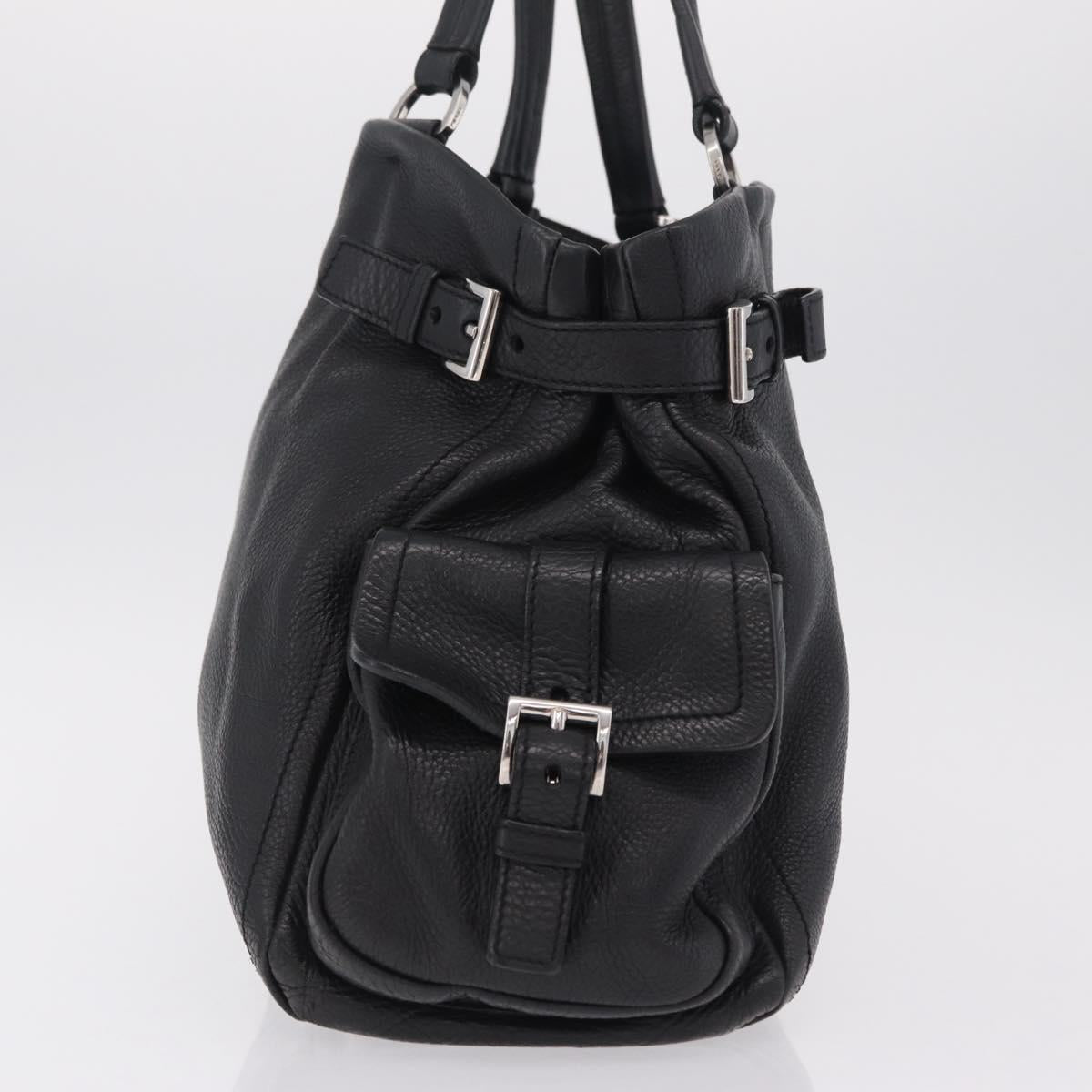 PRADA Shoulder Hand Bag Leather Black Silver Auth am12841V