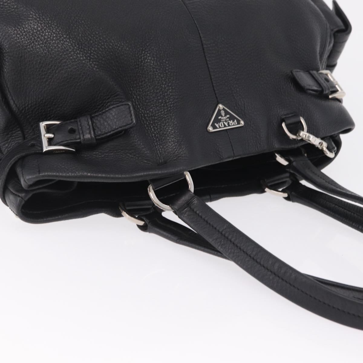 PRADA Shoulder Hand Bag Leather Black Silver Auth am12841V