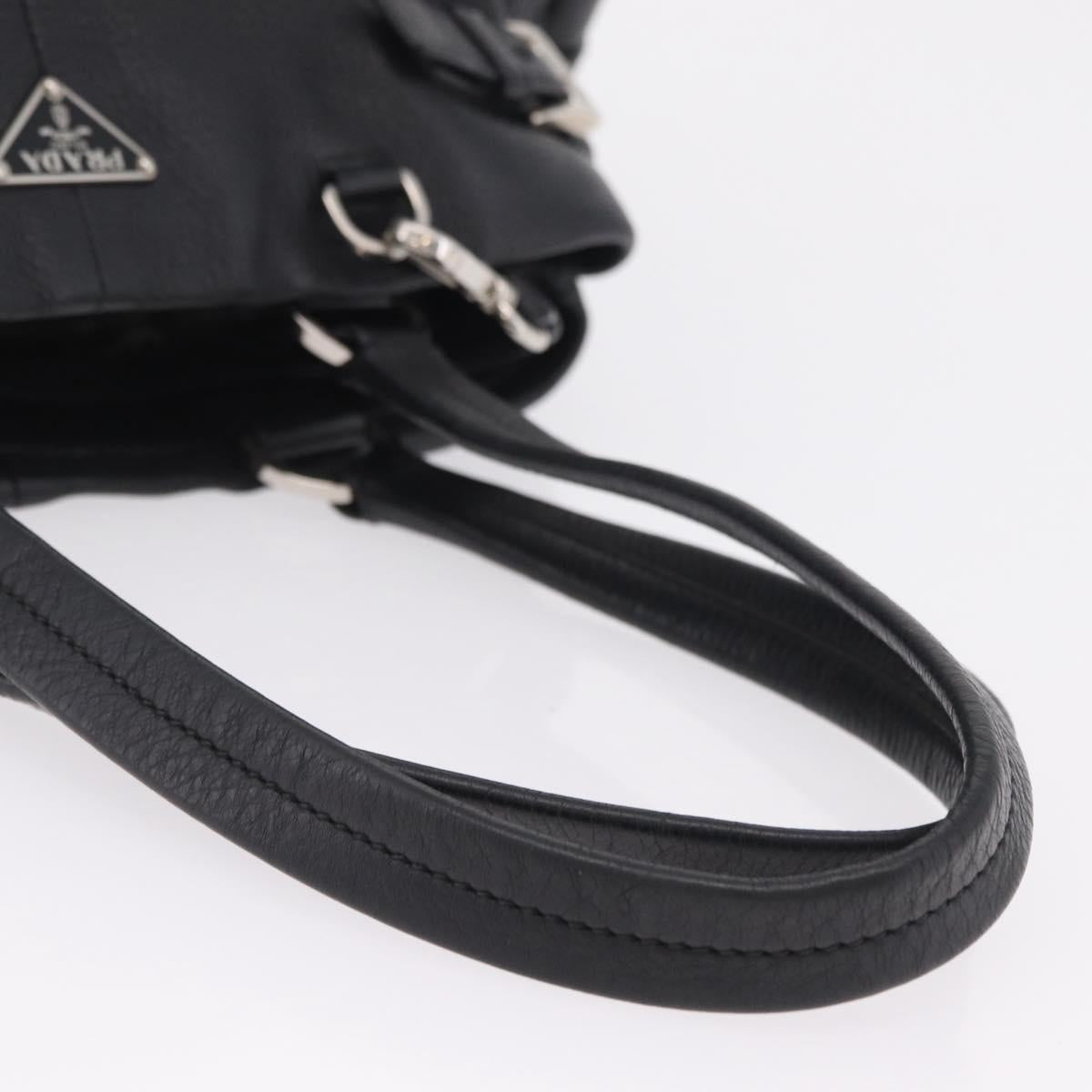 PRADA Shoulder Hand Bag Leather Black Silver Auth am12841V