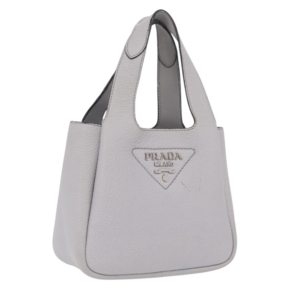 PRADA Vittelodanoy Hand Bag Leather Gray Silver Auth am12842A