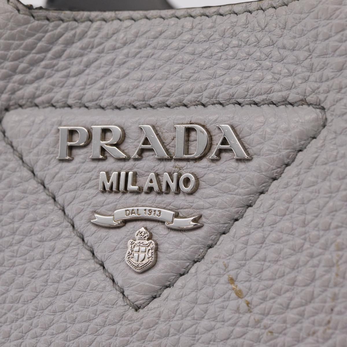 PRADA Vittelodanoy Hand Bag Leather Gray Silver Auth am12842A