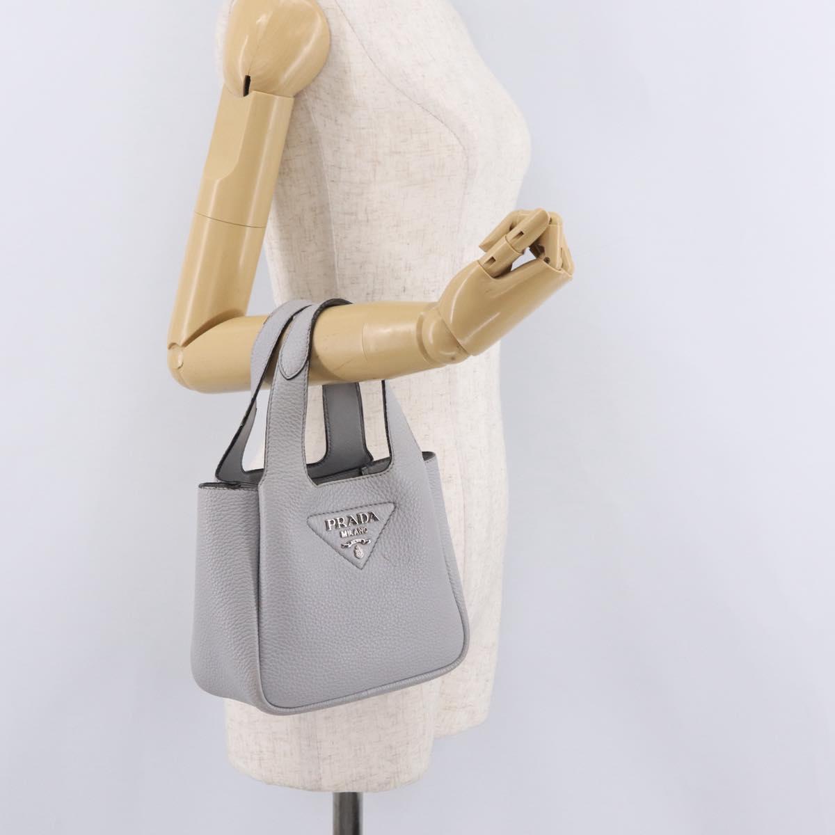 PRADA Vittelodanoy Hand Bag Leather Gray Silver Auth am12842A