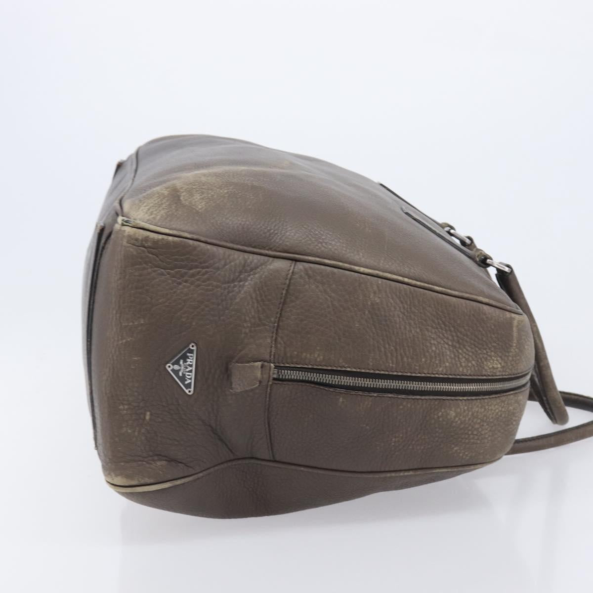 PRADA Boston Bag Leather Gray Silver Auth am12847