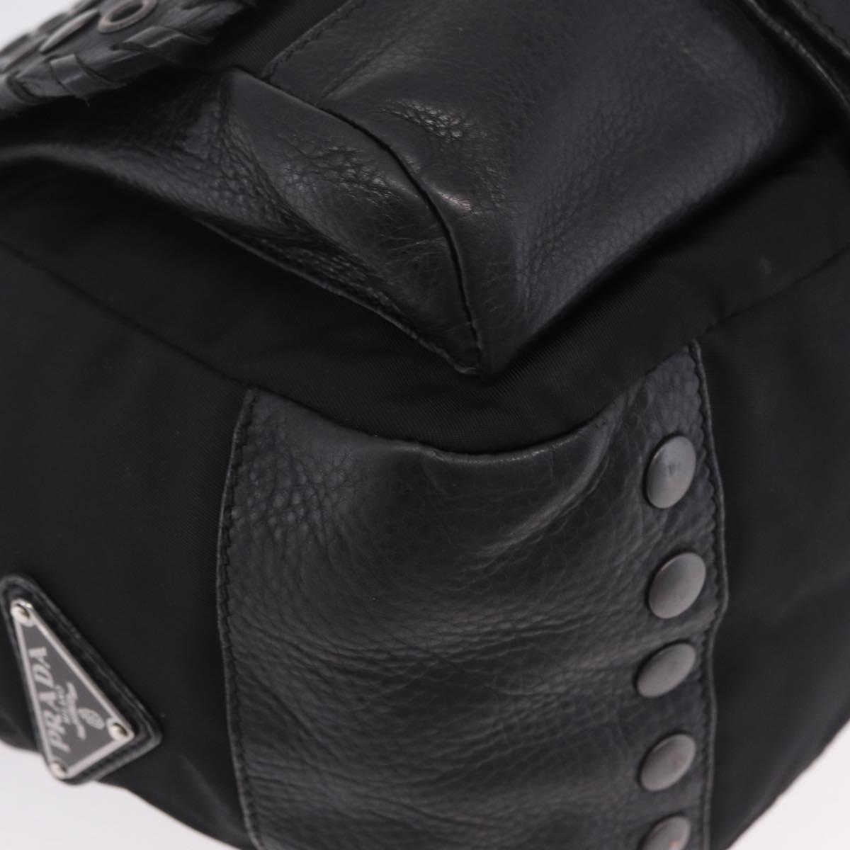 PRADA Studs Shoulder Bag Nylon Black Silver Auth am12849A