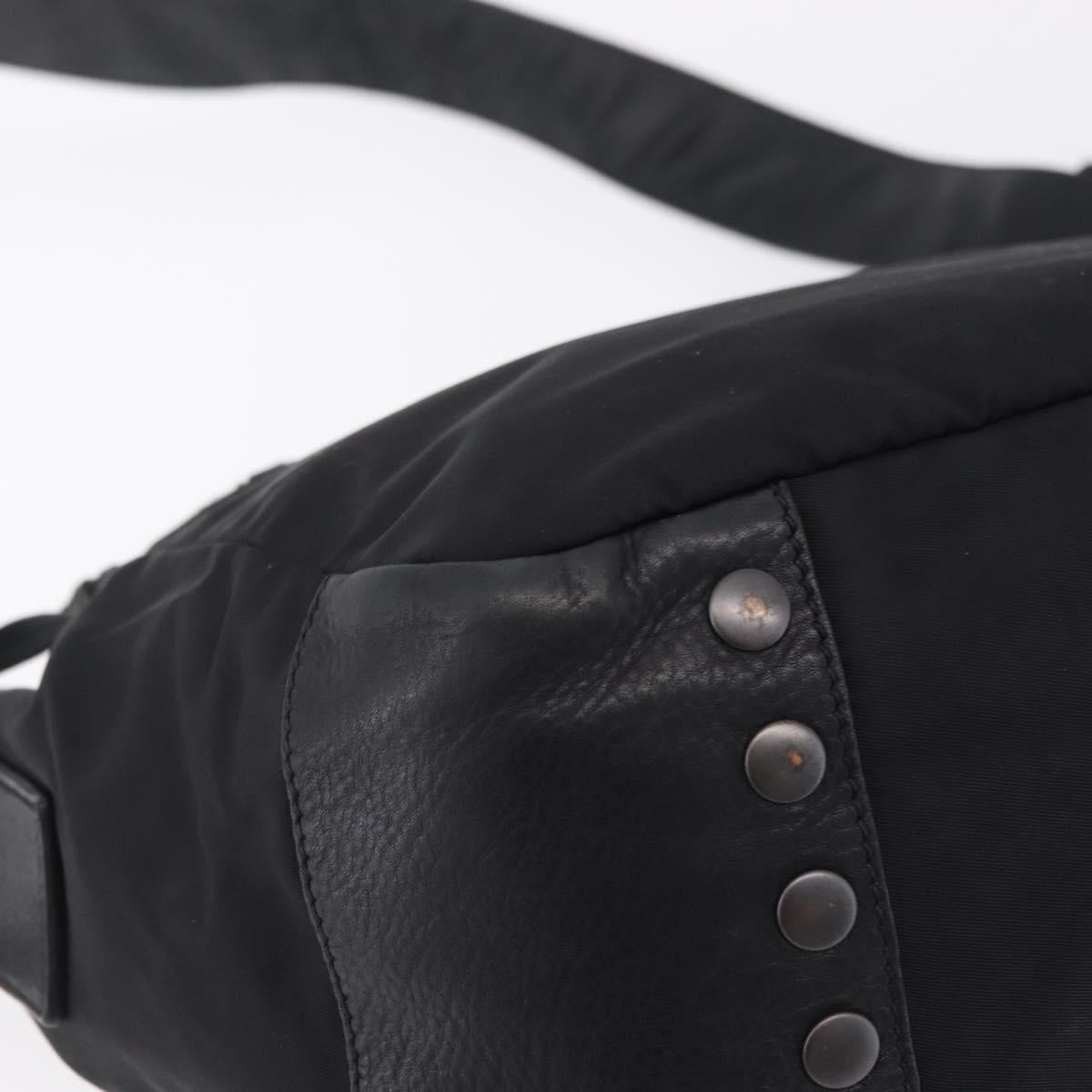 PRADA Studs Shoulder Bag Nylon Black Silver Auth am12849A
