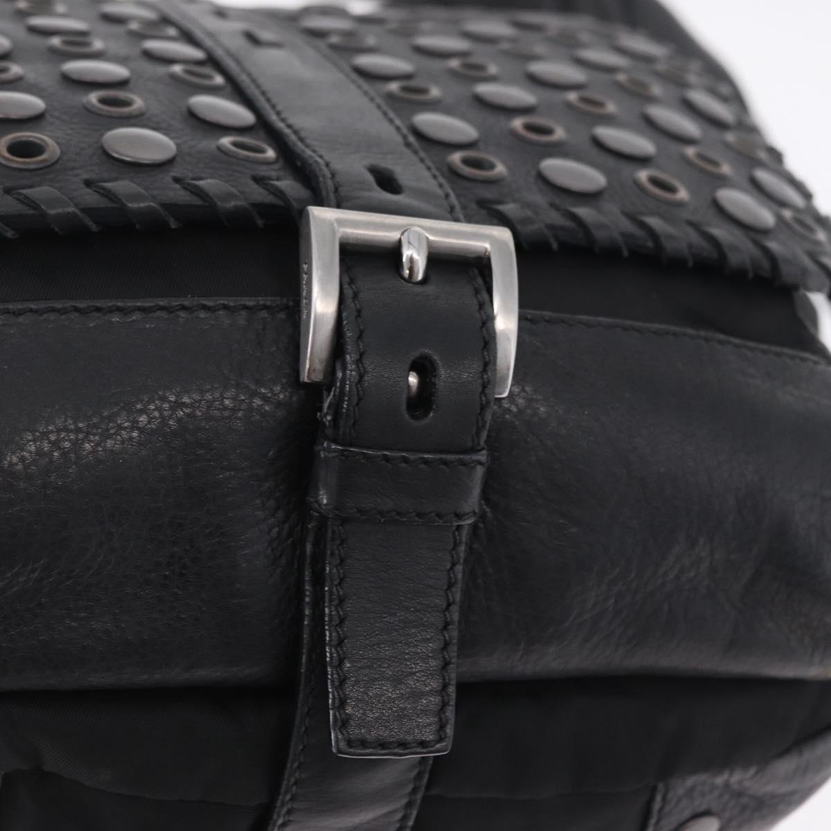 PRADA Studs Shoulder Bag Nylon Black Silver Auth am12849A