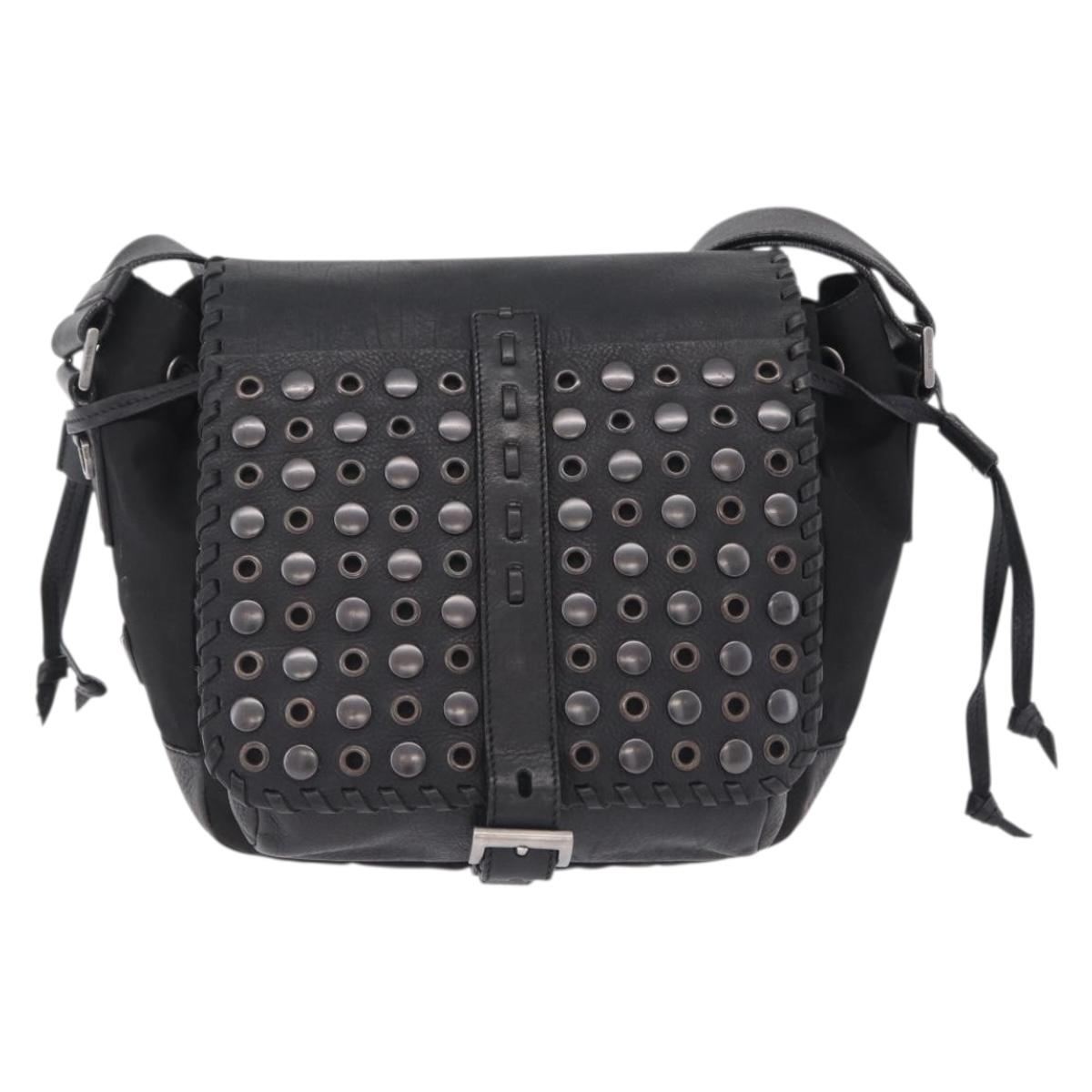 PRADA Studs Shoulder Bag Nylon Black Silver Auth am12849A