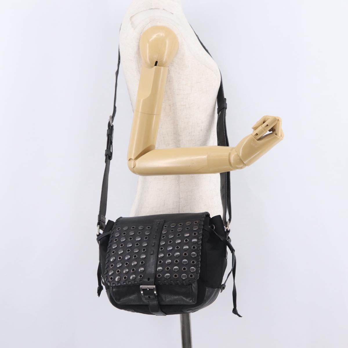 PRADA Studs Shoulder Bag Nylon Black Silver Auth am12849A