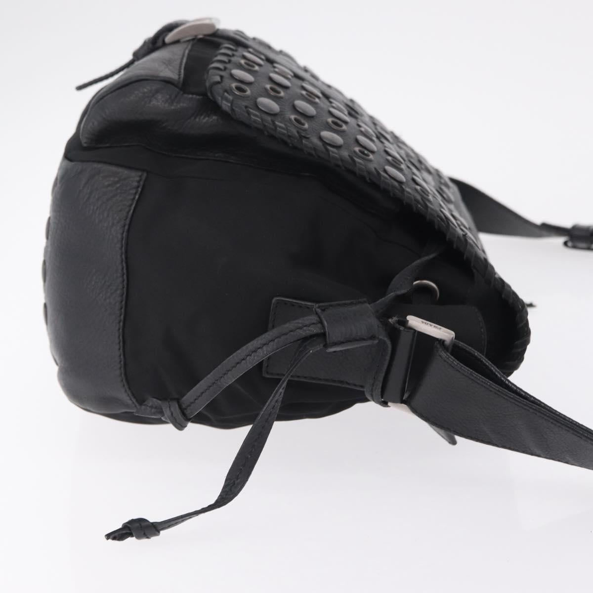 PRADA Studs Shoulder Bag Nylon Black Silver Auth am12849A